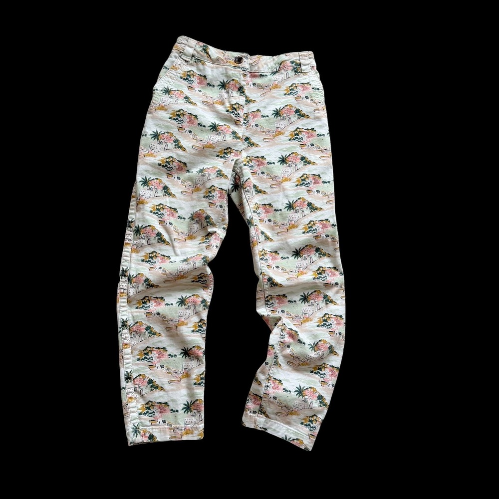 Boden Mediterranean Village Print Straight Leg Pants Scenic Landscape Size 6R